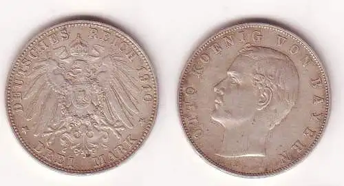 3 Mark Silbermünze Bayern König Otto 1910 Jäger 47  (109656)