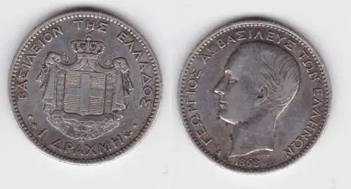 1 Drachme Silber Münze Griechenland 1868 (133770)