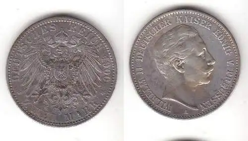 2 Mark Silbermünze Preussen Kaiser Wilhelm II 1900 Jäger 102  (111979)