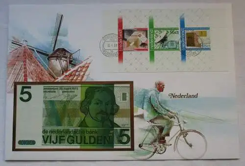 Seltener Numisbrief Niederlande mit 5 Gulden 1973 Banknote 1988 (117655)