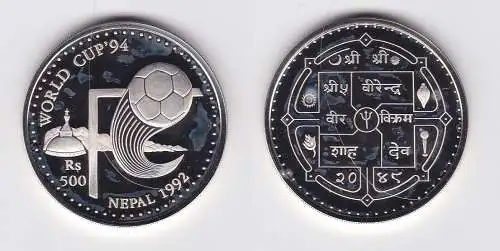 500 Rupien Silber Münze Nepal 1992 Fussball WM USA 1994 (123244)