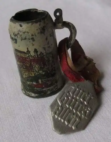 Seltener Mini Souvenir Maßkrug Nürnberg mit Plakette Tuet Gutes allen (134684)