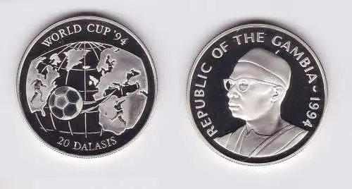 20 Dalasis Silber Münze Gambia 1994 Fussball WM USA 1994 (123240)