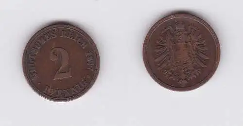 2 Pfennig Kupfer Münze Kaiserreich 1877 A Jäger Nr.2 (122965)