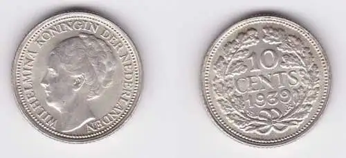 10 Cent Silber Münze Niederlande 1939 (126705)