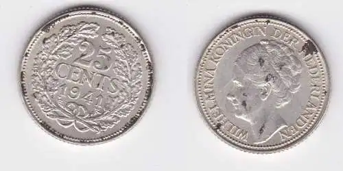 25 Cents Silber Münze Niederlande 1941 (126721)
