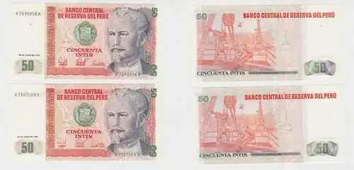 2 x 50 Intis Banknote Peru (1985) bankfrisch UNC Pick 130 (132441)