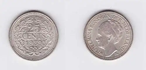 25 Cents Silber Münze Niederlande 1939 (127019)