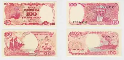 2 x 100 Rupiah Banknote Indonesien Indonesia 1984/1992 bankfrisch UNC (133065)