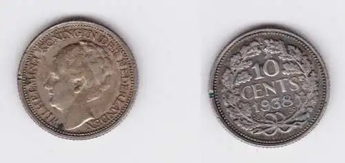 10 Cent Silber Münze Niederlande 1938 (126714)