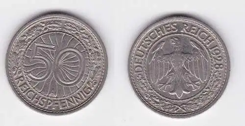 50 Pfennig Nickel Münze Weimarer Republik 1928 A (126844)