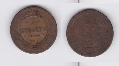 3 Kopeken Kupfer Münze Russland 1903 (127293)