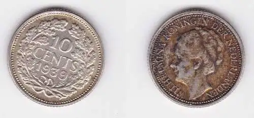 10 Cent Silber Münze Niederlande 1939 (127239)