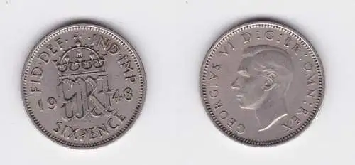 6 Pence Silber Münze Großbritannien  Georg VI. 1948 (127014)