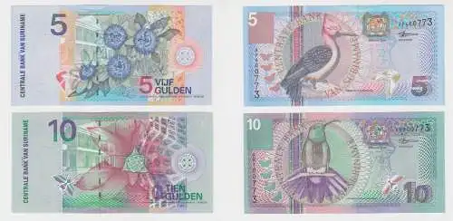 2 Banknoten 5 und 10 Gulden Suriname 2000 kassenfrisch (138759)