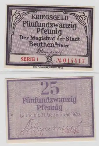 25 Pfennig Banknote Notgeld Stadt Beuthen a.Oder Bytom Odrzanskie (136255)