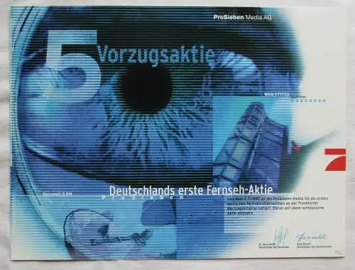 5 Vorzugsaktie ProSieben Media AG 1. dt. Fernseh-Aktie München 1997 (122400)