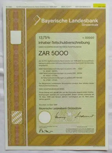 5000 ZAR Aktie Bayerische Landesbank Girozentrale München März 1998 (125306)