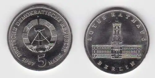 DDR Gedenk Münze 5 Mark Berlin Rotes Rathaus 1987 (109303)