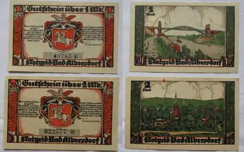 1 & 2 Mark Banknote Notgeld Gemeinde Bad Albersdorf 1.1.1922 (109036)