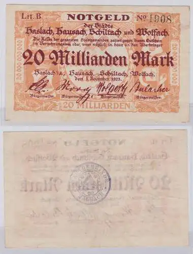 20 Milliarden Mark Banknoten Haslach, Hausach, Schiltach, Wolfach 1923 (126641)