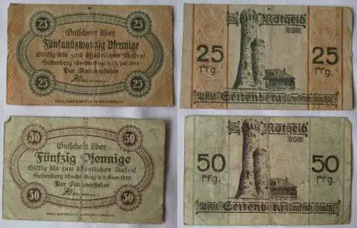 25 und 50 Pfennig Banknoten Notgeld Seitenberg Schlesien 1919/20 (108214)