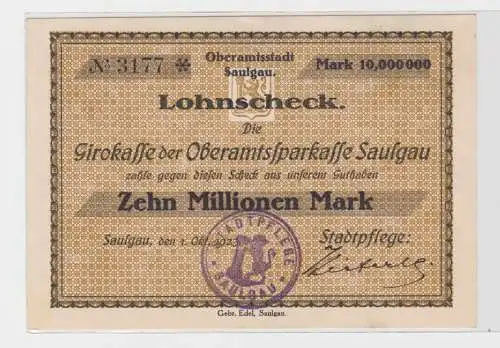 10 Millionen Mark Banknote Inflation Notgeld Saulgau 1.10.1923 (137274)