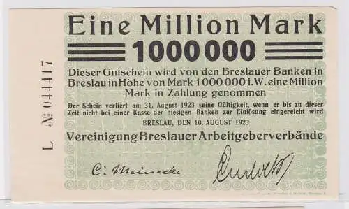 1 Million Mark Banknote Vereinigung Breslauer Arbeitgeberverbände 1923 (121934)