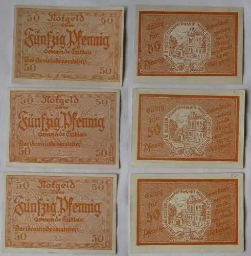 3 x 50 Pfennig Banknoten Notgeld Gemeinde Trittau in Holstein um 1922 (104926)