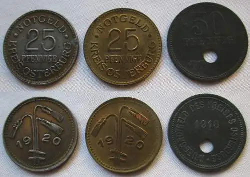 2x 25 + 50 Pfennig Münze Kriegs-Notgeld Kreis Osterburg 1918 + 1920 (115789)