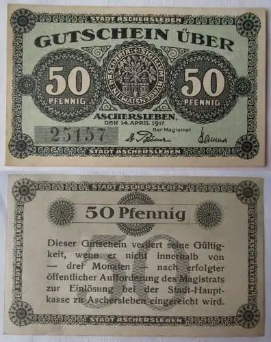 50 Pfennig Banknote Notgeld Stadt Aschersleben 14.04.1917 (111447)