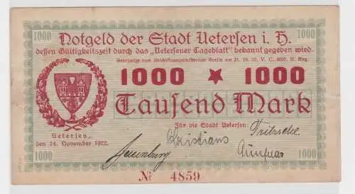 1000 Mark Banknote Inflation Notgeld Stadt Uetersen i. H. 14. Nov. 1922 (137278)