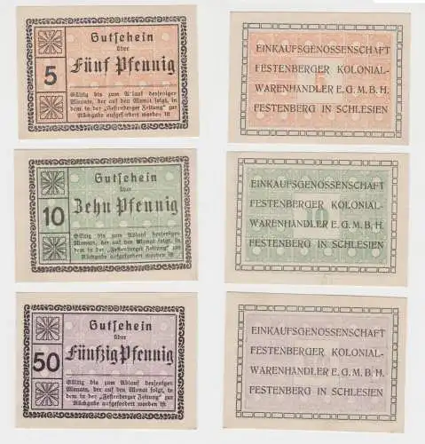 5 -50 Pfennig Banknoten Notgeld Festenberger Kolonialwarenhändler (137760)