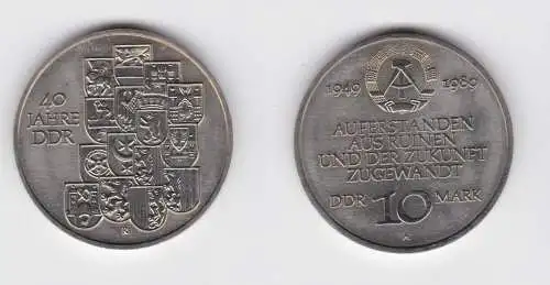 DDR Gedenk Münze 10 Mark 40.Jahrestag der DDR 1989 fast Stempelglanz (136793)