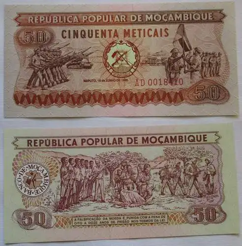 50 Meticais Banknote Mocambique Mosambik 1980 kassenfrisch (126617)