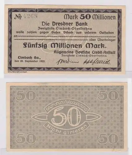50 Millionen Mark Banknote Dresdner Bank Limbach 28.9.1923 (121532)