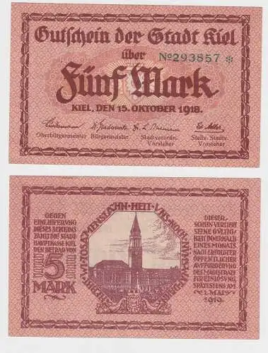 5 Mark Gutschein Banknote Stadt Kiel 15.Oktober 1918 (121774)