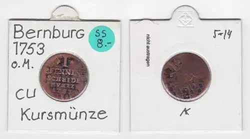 1 Pfennig Kupfer Münze Anhalt Bernburg 1753 (121789)