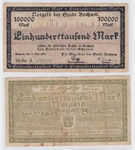 100000 Mark Banknote Stadt Bochum 9.7.1923 (121656)