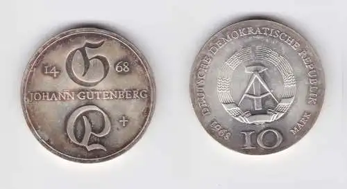 DDR Gedenk Silber Münze 10 Mark Johann Gutenberg 1968 Stempelglanz (136923)