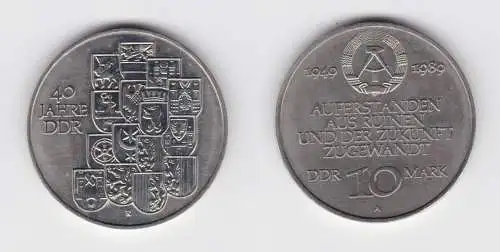 DDR Gedenk Münze 10 Mark 40.Jahrestag der DDR 1989 fast Stempelglanz (136780)