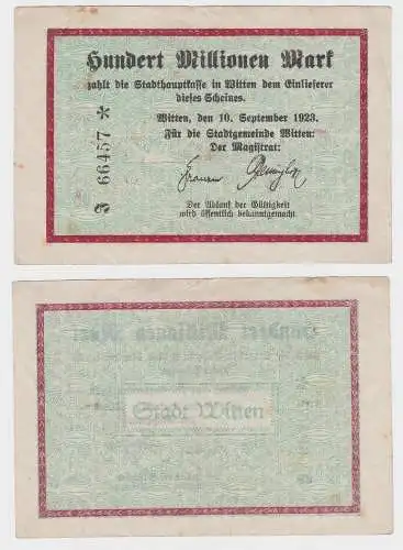 100 Millionen Mark Banknote Stadtgemeinde Witten 10.9.1923 (121653)