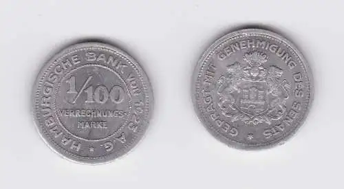 1/100 Verrechnungsmarke Notgeld Münze Hamburgische Bank von 1923 (122153)