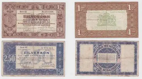 1 und 2,5 Gulden Banknoten Zilverbon Niederlande 1.10.1938 (121809)