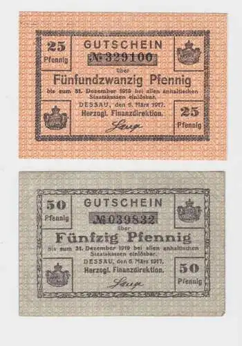 25 + 50 Pfennig Banknoten Notgeld Anh. Finanzdirektion Dessau 6.3.1917 (132999)