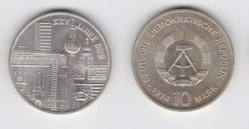 DDR Gedenk Münze 10 Mark 25 Jahre DDR - Städtemotiv - 1974 Silber Stgl. (136422)