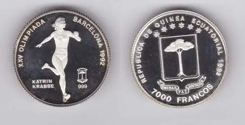 7000 Francs Silber Münze Äquatorial Guinea 1992 Olympiade Barcelona (137838)