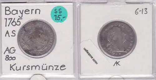 10 Kreuzer Silber Münze Pfalz-Sulzbach 1765 AS (121688)