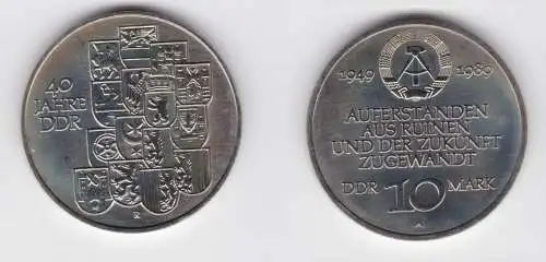 DDR Gedenk Münze 10 Mark 40.Jahrestag der DDR 1989 fast Stempelglanz (136476)