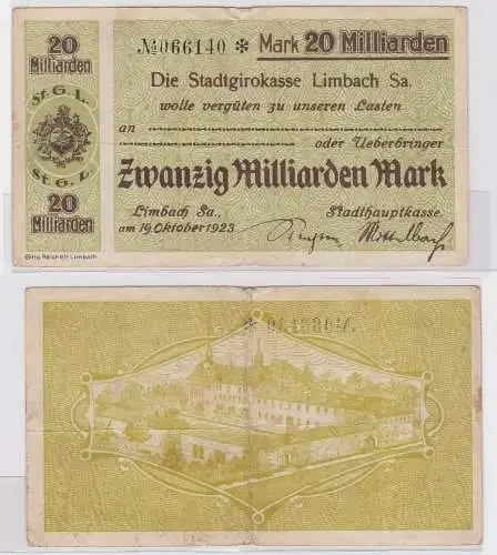 20 Milliarden Mark Banknote Stadtgirokasse Limbach 19.10.1923 (121727)
